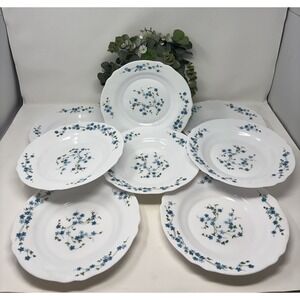 8 VTG Arcoroc Arcopal Veronica Forget Me Not Blue Floral Soup Bowls Milk Glass